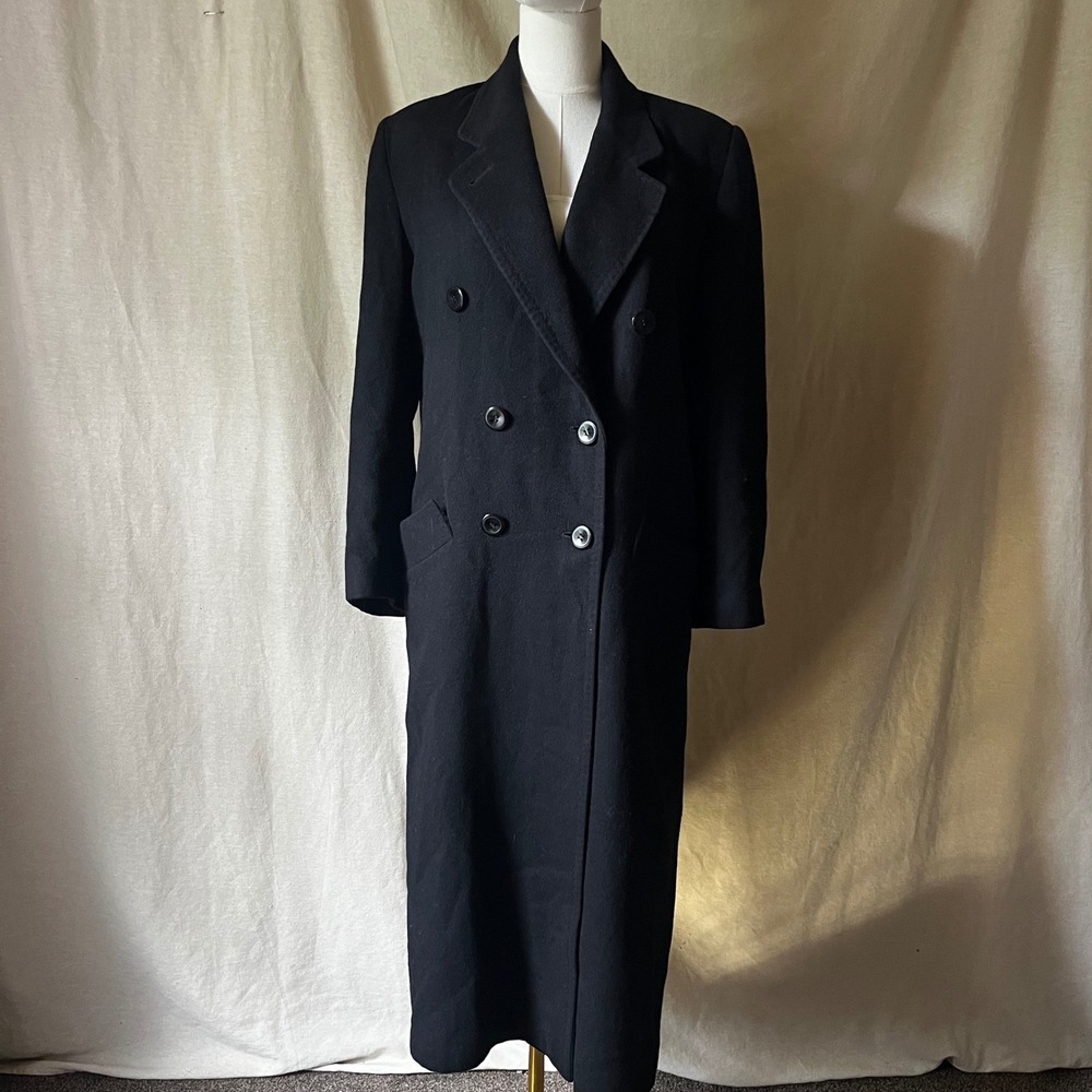 Vintage Jacobson Black 100% Camel Hair Double Breasted Long Coat 4 USA
